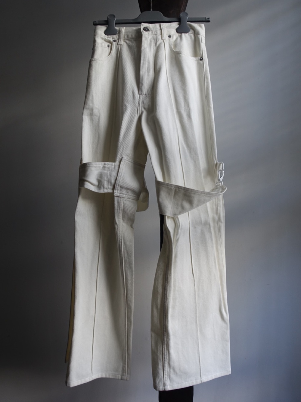White Strap Denim Trousers